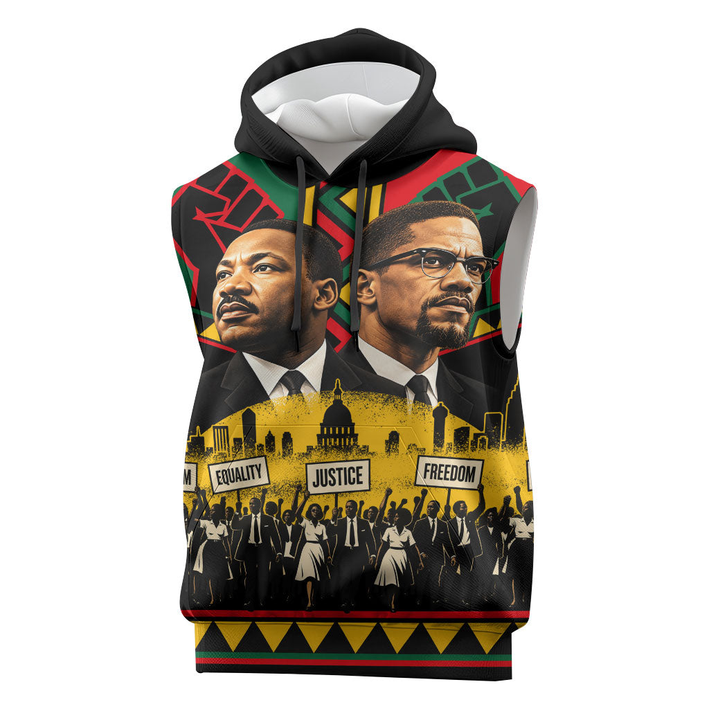 Martin Luther King Jr And Malcolm X Sleeveless Hoodie Civil Rights Leaders - Black History Equality Freedom March