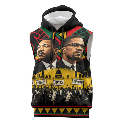 Martin Luther King Jr And Malcolm X Sleeveless Hoodie Civil Rights Leaders - Black History Equality Freedom March