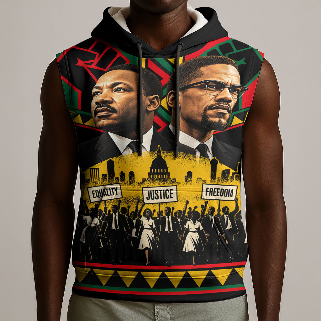 Martin Luther King Jr And Malcolm X Sleeveless Hoodie Civil Rights Leaders - Black History Equality Freedom March