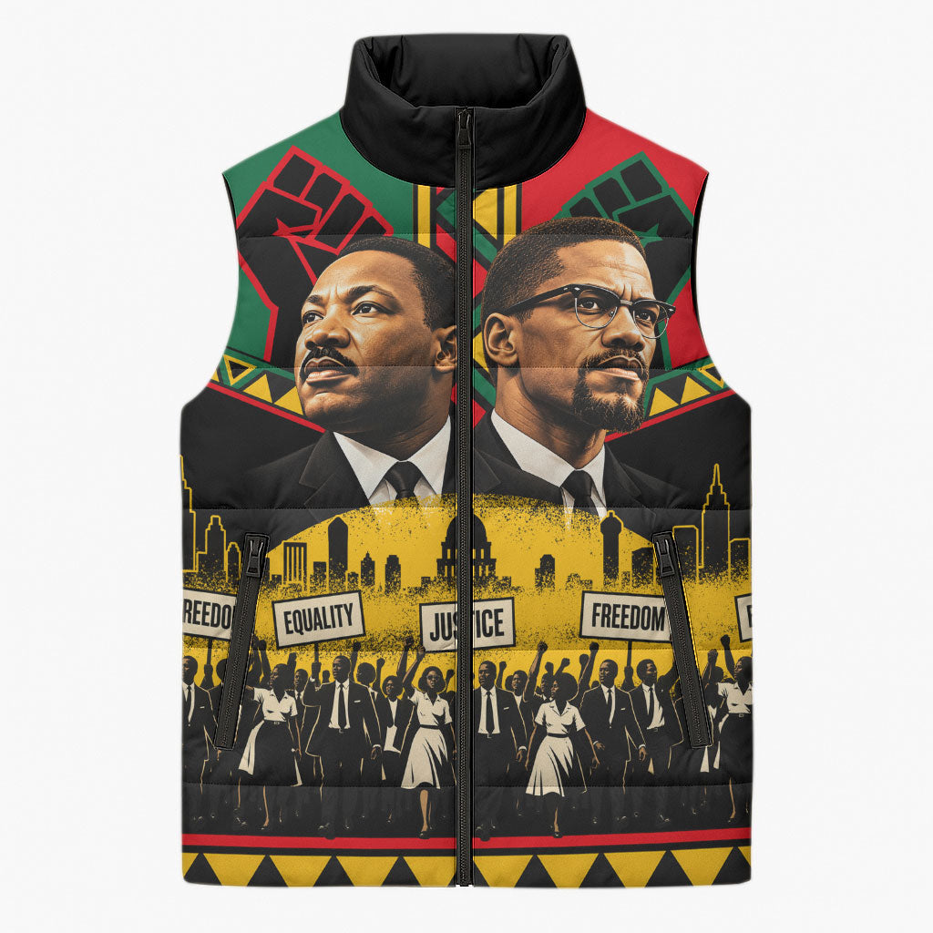 Martin Luther King Jr And Malcolm X Sleeveless Puffer Jacket Civil Rights Leaders - Black History Equality Freedom March
