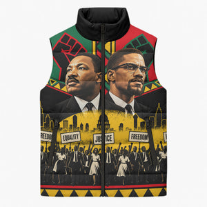 Martin Luther King Jr And Malcolm X Sleeveless Puffer Jacket Civil Rights Leaders - Black History Equality Freedom March