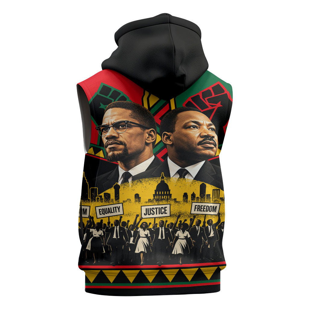 Martin Luther King Jr And Malcolm X Sleeveless Zip Hoodie Civil Rights Leaders - Black History Equality Freedom March