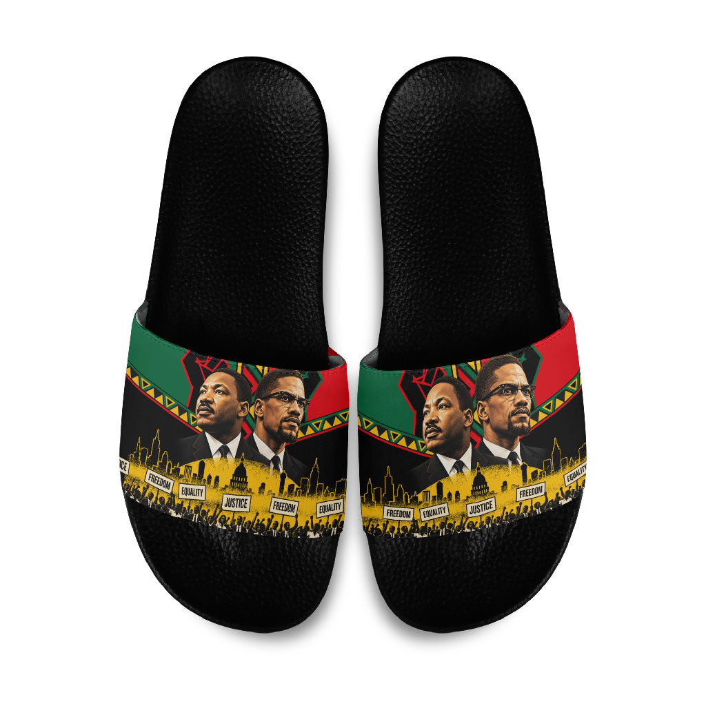 Martin Luther King Jr And Malcolm X Slide Sandals Civil Rights Leaders - Black History Equality Freedom March