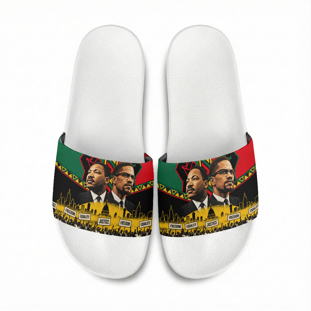 Martin Luther King Jr And Malcolm X Slide Sandals Civil Rights Leaders - Black History Equality Freedom March