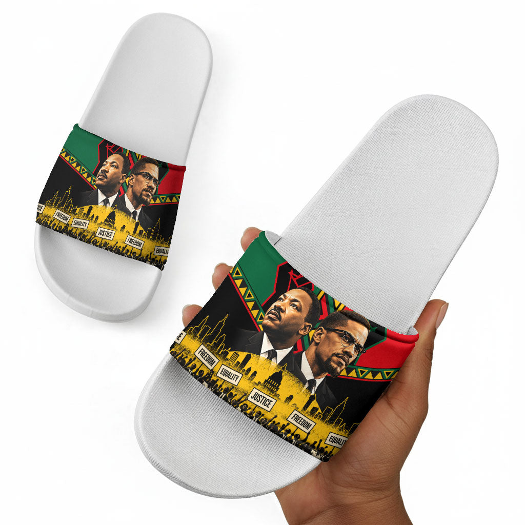 Martin Luther King Jr And Malcolm X Slide Sandals Civil Rights Leaders - Black History Equality Freedom March
