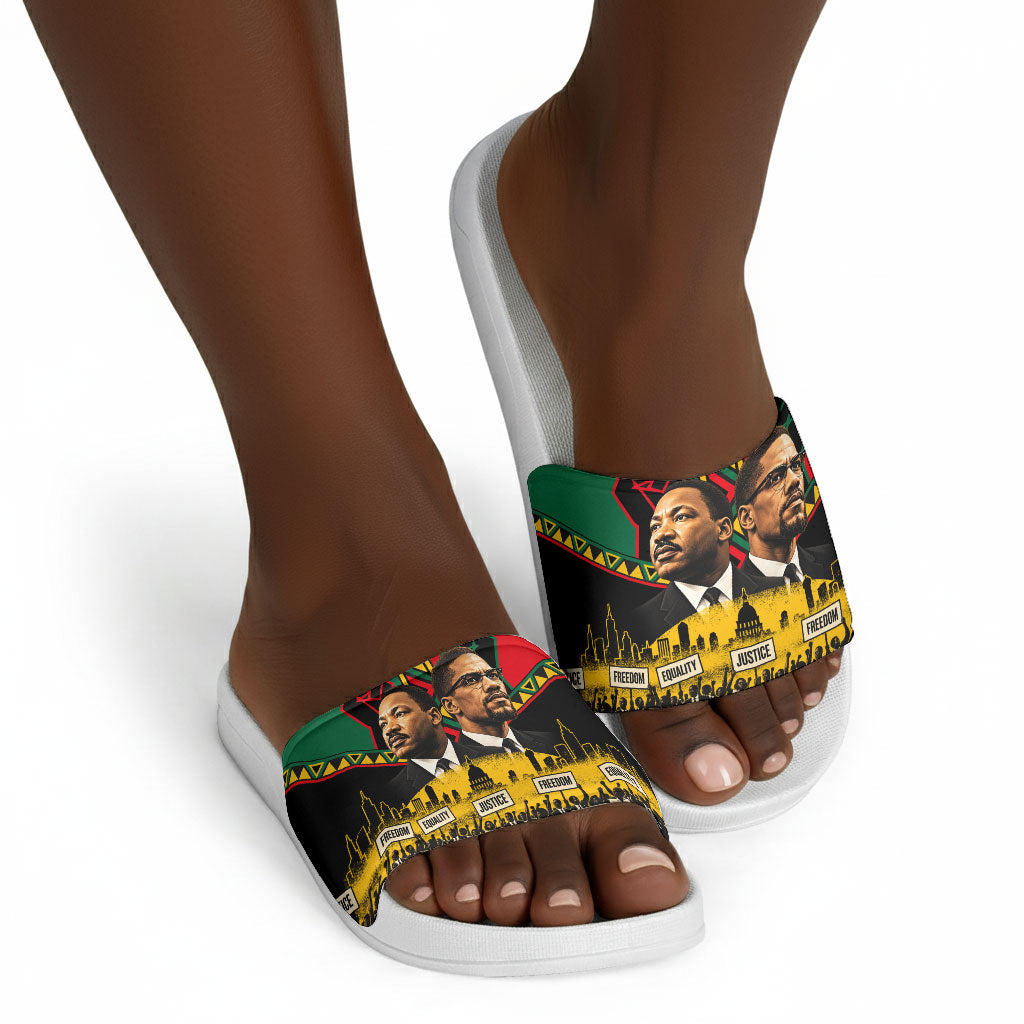 Martin Luther King Jr And Malcolm X Slide Sandals Civil Rights Leaders - Black History Equality Freedom March