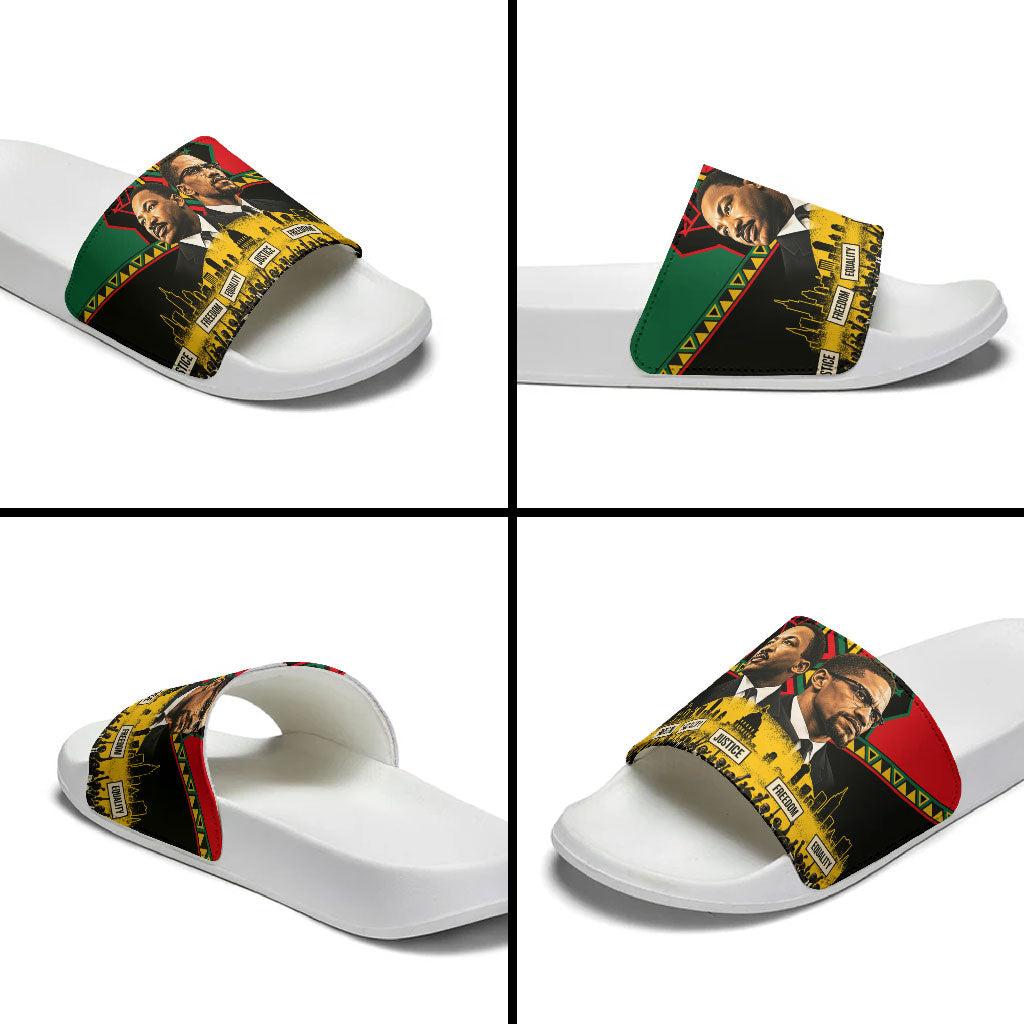 Martin Luther King Jr And Malcolm X Slide Sandals Civil Rights Leaders - Black History Equality Freedom March