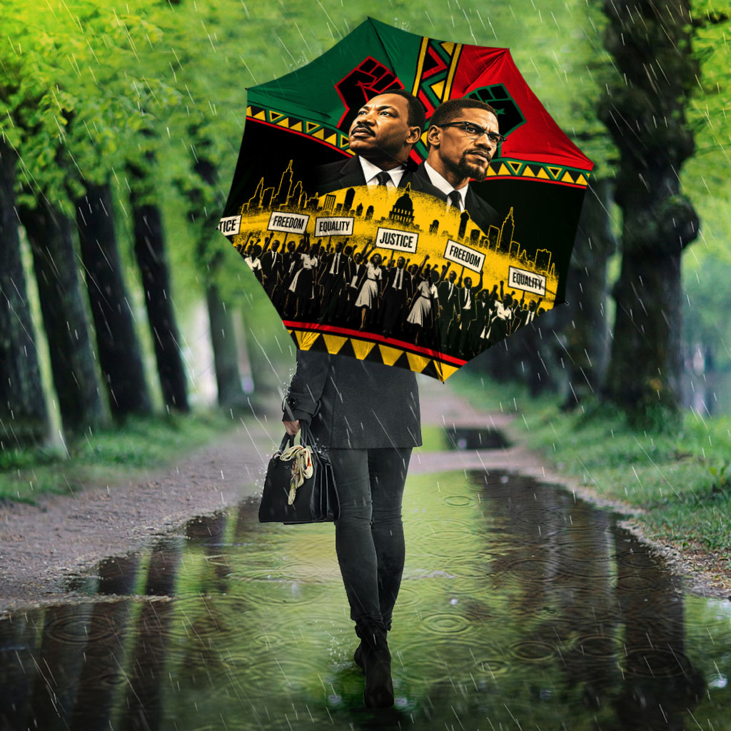 Martin Luther King Jr And Malcolm X Umbrella Civil Rights Leaders - Black History Equality Freedom March