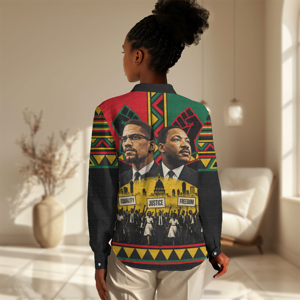 Martin Luther King Jr And Malcolm X Women Casual Shirt Civil Rights Leaders - Black History Equality Freedom March