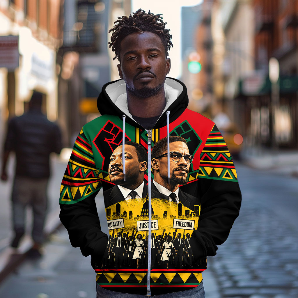 Martin Luther King Jr And Malcolm X Zip Hoodie Civil Rights Leaders - Black History Equality Freedom March