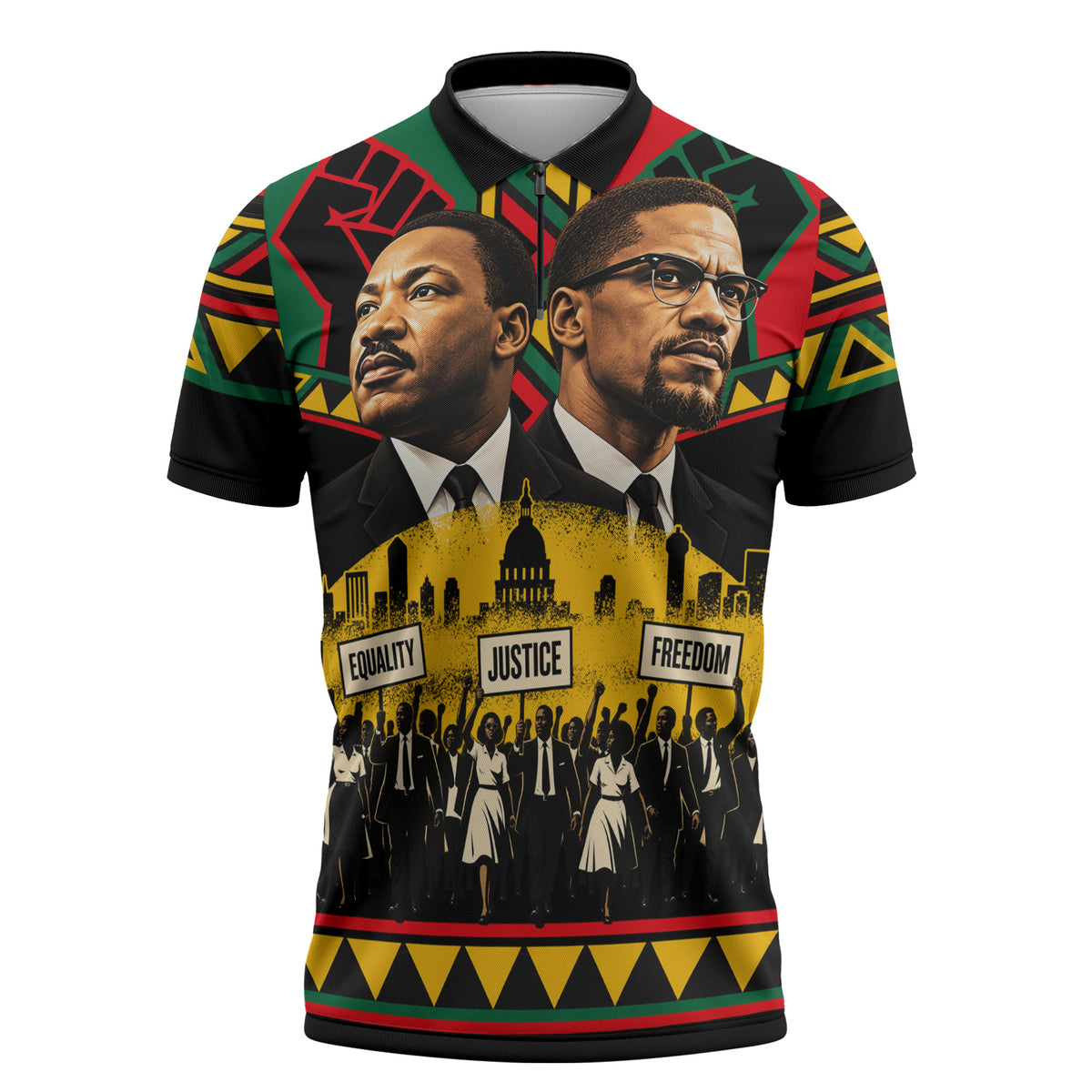 Martin Luther King Jr And Malcolm X Zipper Polo Shirt Civil Rights Leaders - Black History Equality Freedom March