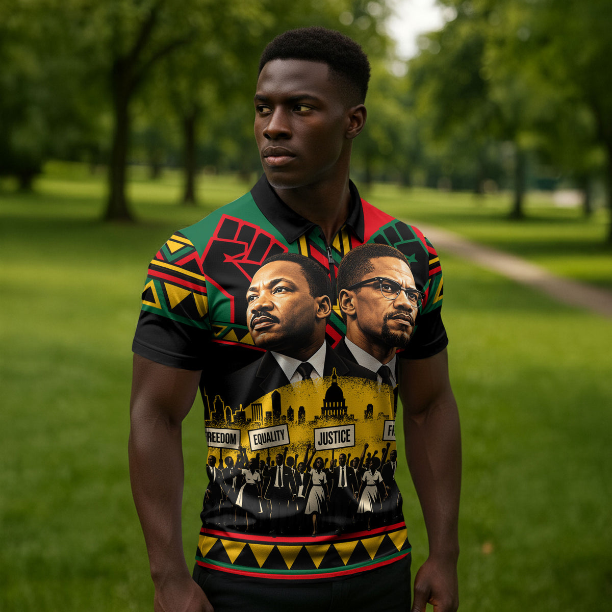 Martin Luther King Jr And Malcolm X Zipper Polo Shirt Civil Rights Leaders - Black History Equality Freedom March