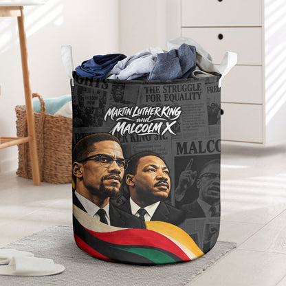 MLK And Malcolm X Civil Rights Laundry Basket Martin Luther King Jr - Pan African Flag - Vintage Newspaper