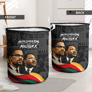 MLK And Malcolm X Civil Rights Laundry Basket Martin Luther King Jr - Pan African Flag - Vintage Newspaper
