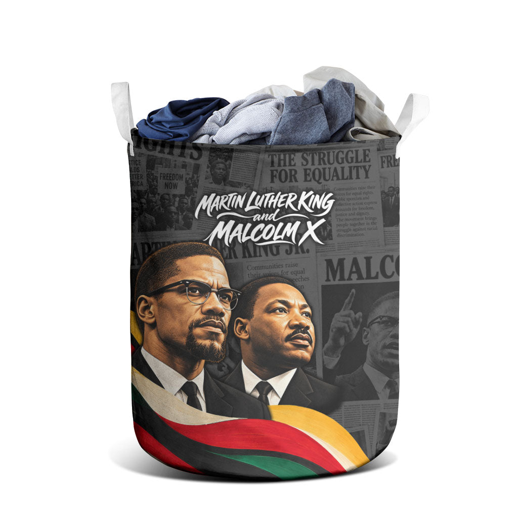 MLK And Malcolm X Civil Rights Laundry Basket Martin Luther King Jr - Pan African Flag - Vintage Newspaper