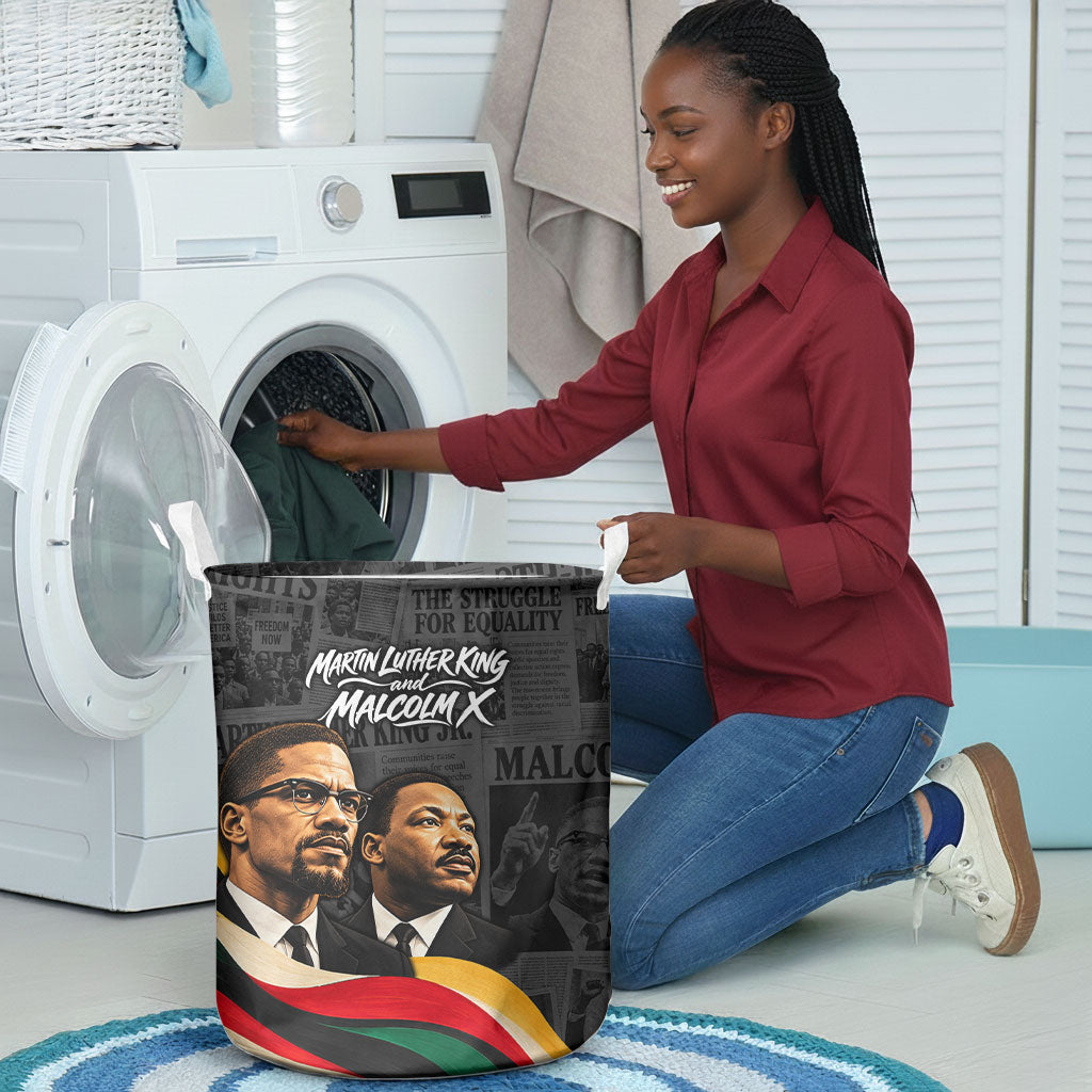 MLK And Malcolm X Civil Rights Laundry Basket Martin Luther King Jr - Pan African Flag - Vintage Newspaper