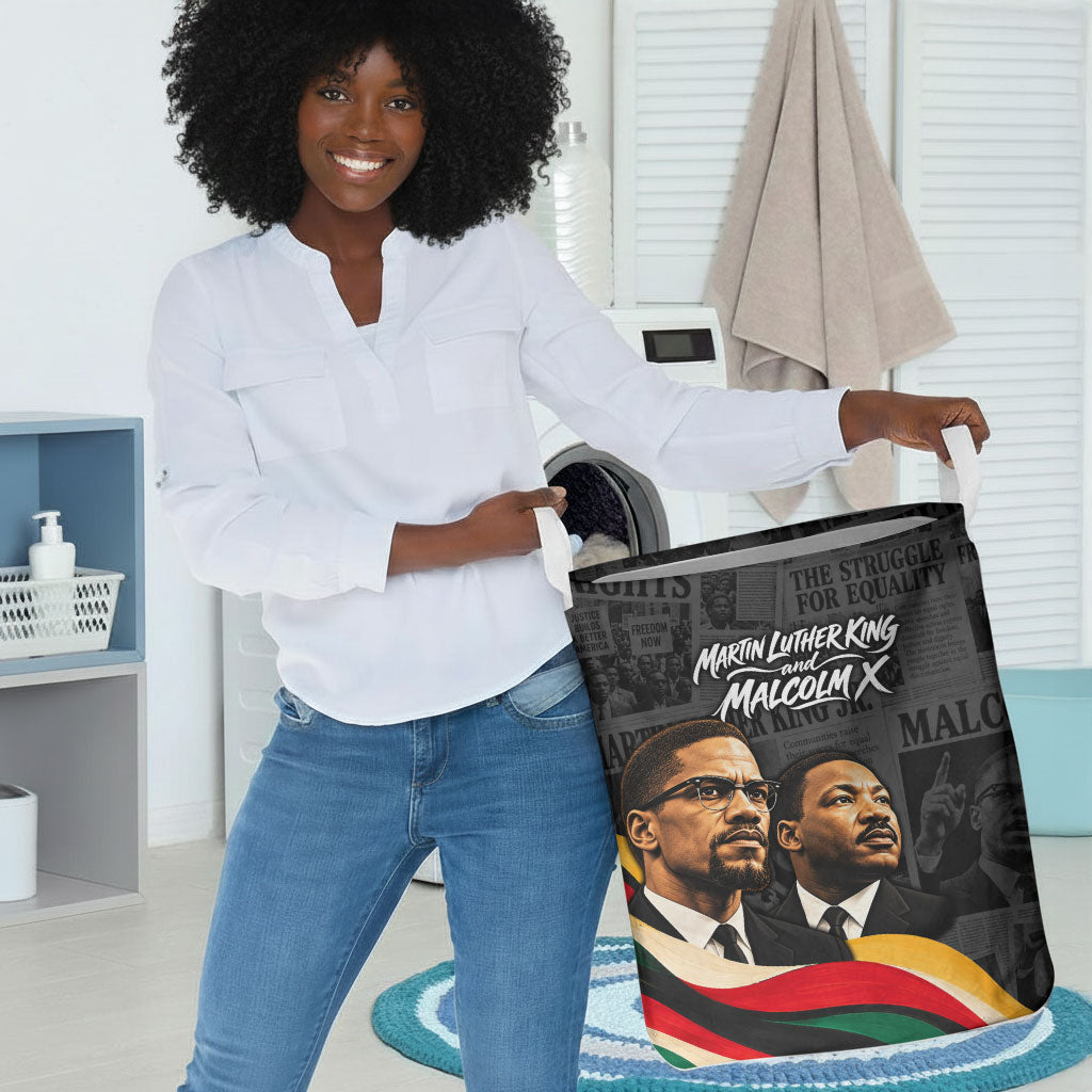 MLK And Malcolm X Civil Rights Laundry Basket Martin Luther King Jr - Pan African Flag - Vintage Newspaper