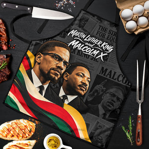 MLK And Malcolm X Civil Rights Apron Martin Luther King Jr - Pan African Flag - Vintage Newspaper
