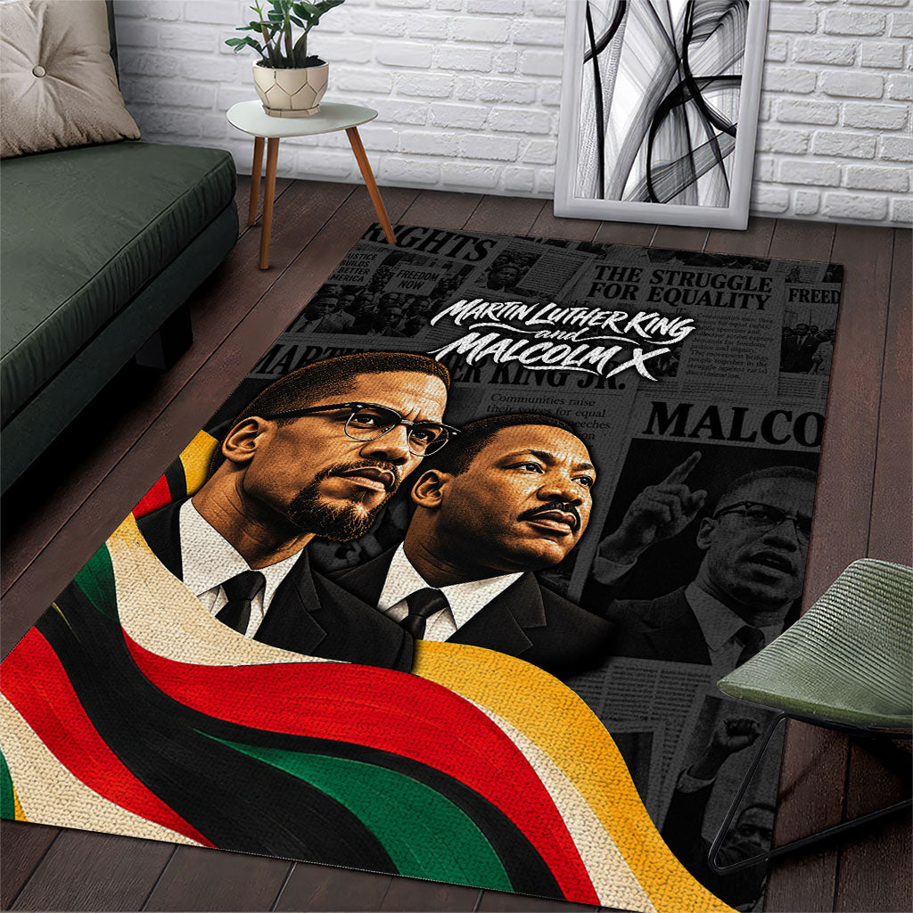 MLK And Malcolm X Civil Rights Area Rug Martin Luther King Jr - Pan African Flag - Vintage Newspaper