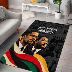 MLK And Malcolm X Civil Rights Area Rug Martin Luther King Jr - Pan African Flag - Vintage Newspaper