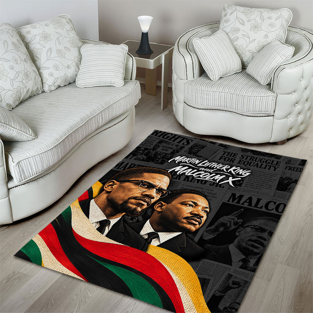 MLK And Malcolm X Civil Rights Area Rug Martin Luther King Jr - Pan African Flag - Vintage Newspaper