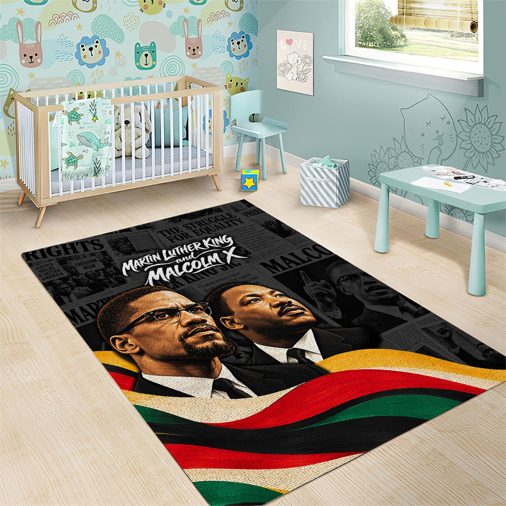 MLK And Malcolm X Civil Rights Area Rug Martin Luther King Jr - Pan African Flag - Vintage Newspaper