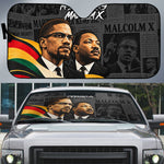 MLK And Malcolm X Civil Rights Auto Sun Shade Martin Luther King Jr - Pan African Flag - Vintage Newspaper