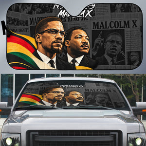 MLK And Malcolm X Civil Rights Auto Sun Shade Martin Luther King Jr - Pan African Flag - Vintage Newspaper