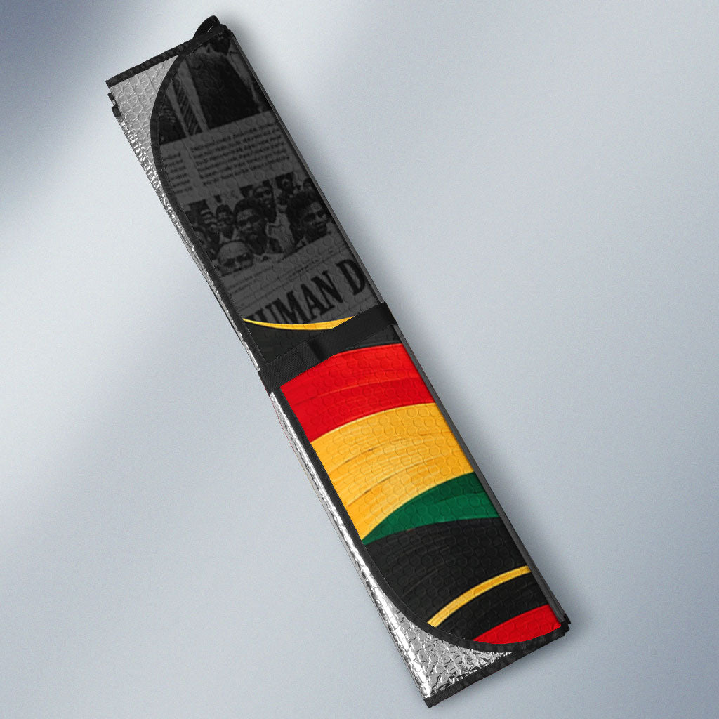 MLK And Malcolm X Civil Rights Auto Sun Shade Martin Luther King Jr - Pan African Flag - Vintage Newspaper