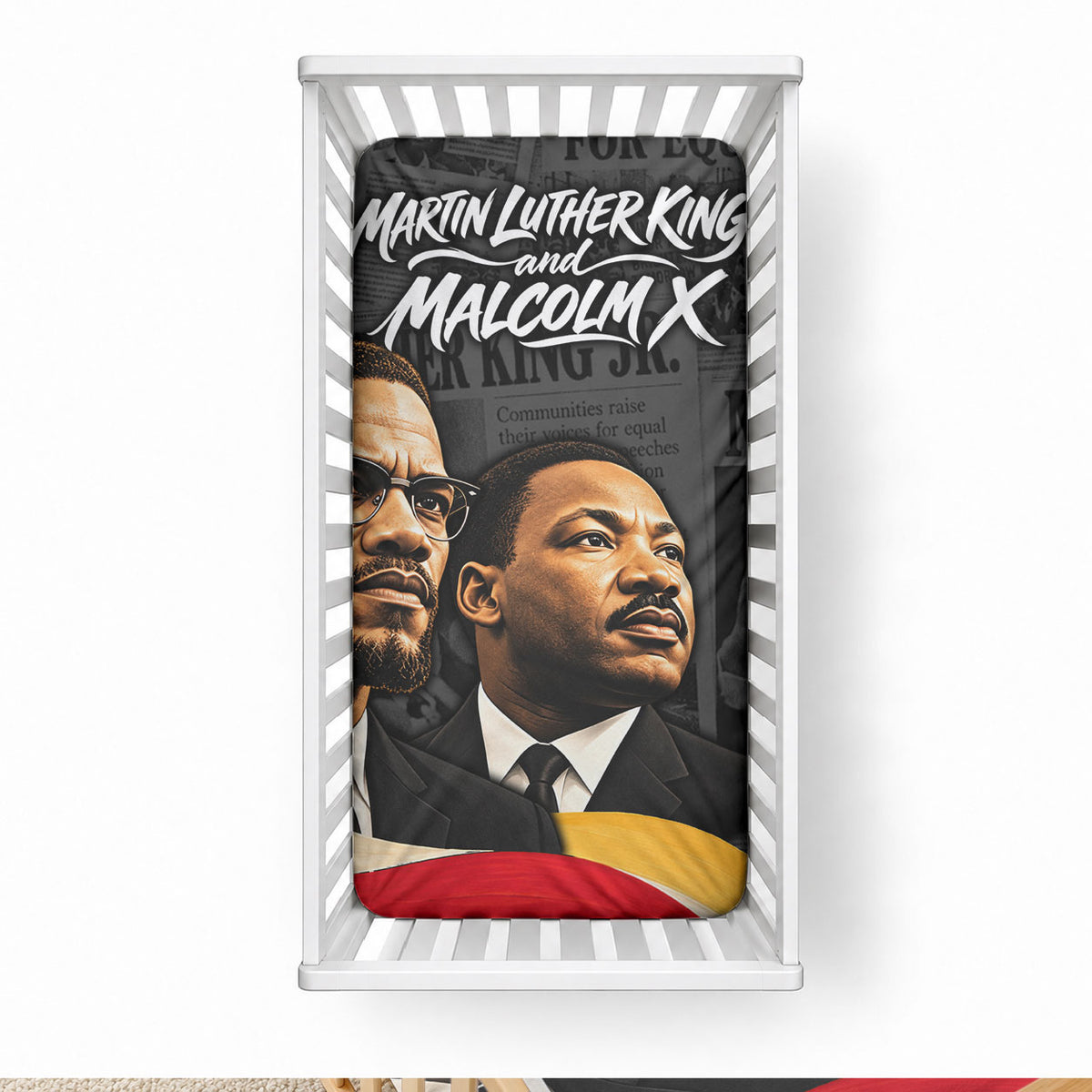 MLK And Malcolm X Civil Rights Baby Bed Cover Martin Luther King Jr - Pan African Flag - Vintage Newspaper