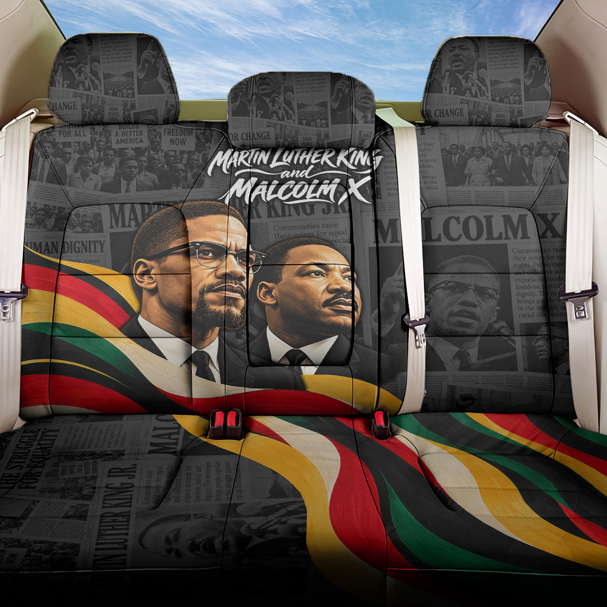 MLK And Malcolm X Civil Rights Back Car Seat Cover Martin Luther King Jr - Pan African Flag - Vintage Newspaper