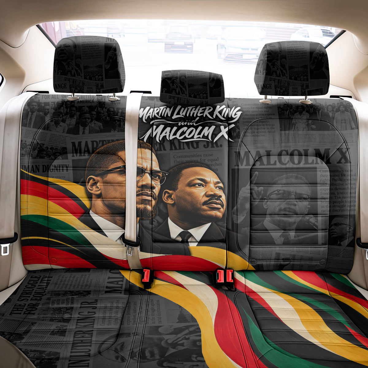 MLK And Malcolm X Civil Rights Back Car Seat Cover Martin Luther King Jr - Pan African Flag - Vintage Newspaper