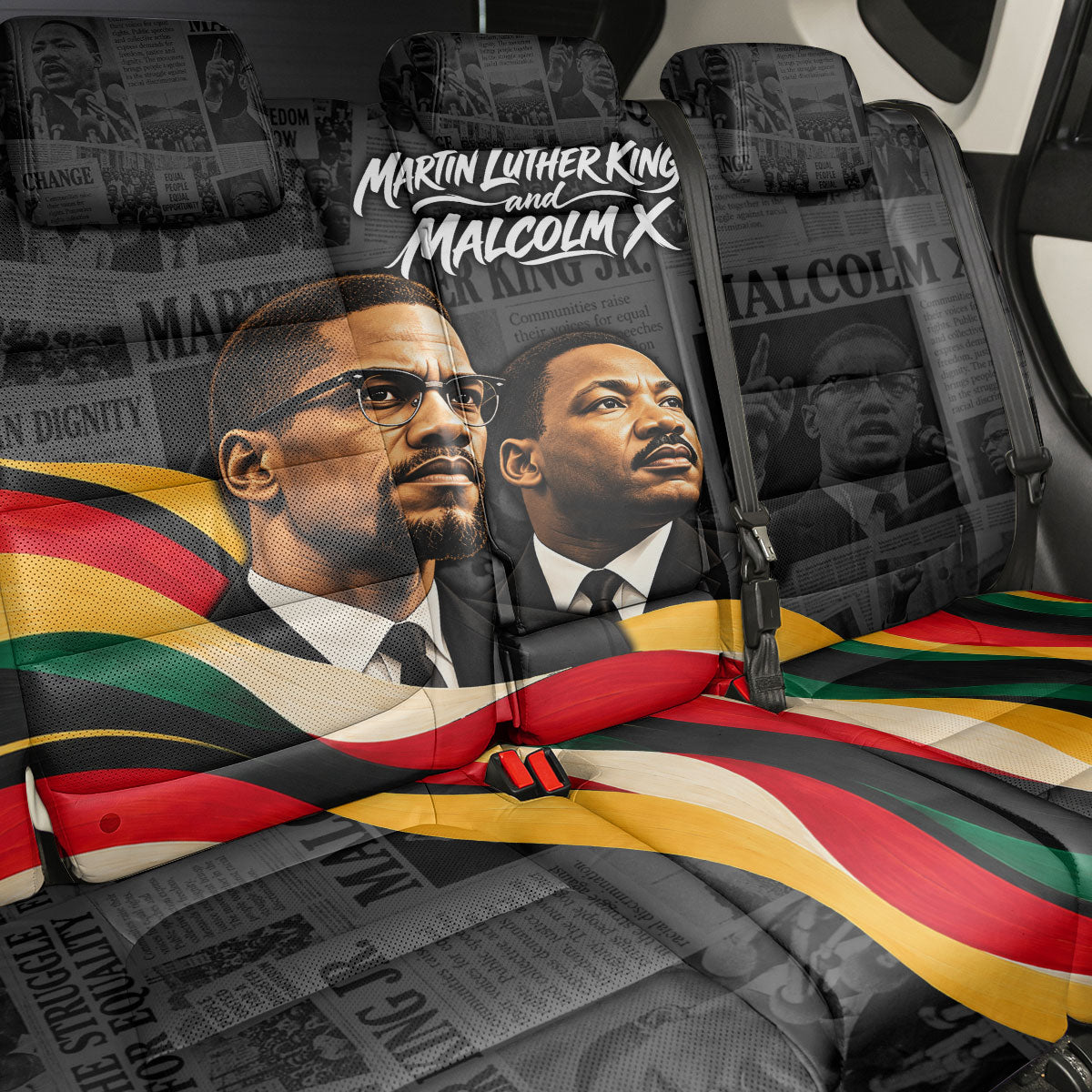 MLK And Malcolm X Civil Rights Back Car Seat Cover Martin Luther King Jr - Pan African Flag - Vintage Newspaper