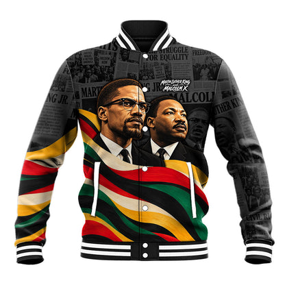 MLK And Malcolm X Civil Rights Baseball Jacket Martin Luther King Jr - Pan African Flag - Vintage Newspaper