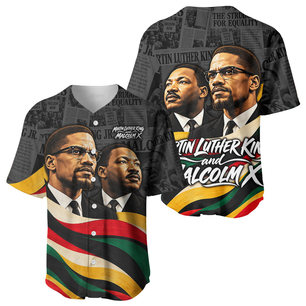 MLK And Malcolm X Civil Rights Baseball Jersey Martin Luther King Jr - Pan African Flag - Vintage Newspaper