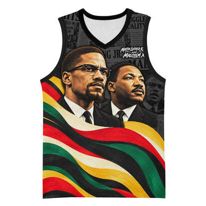MLK And Malcolm X Civil Rights Basketball Jersey Martin Luther King Jr - Pan African Flag - Vintage Newspaper