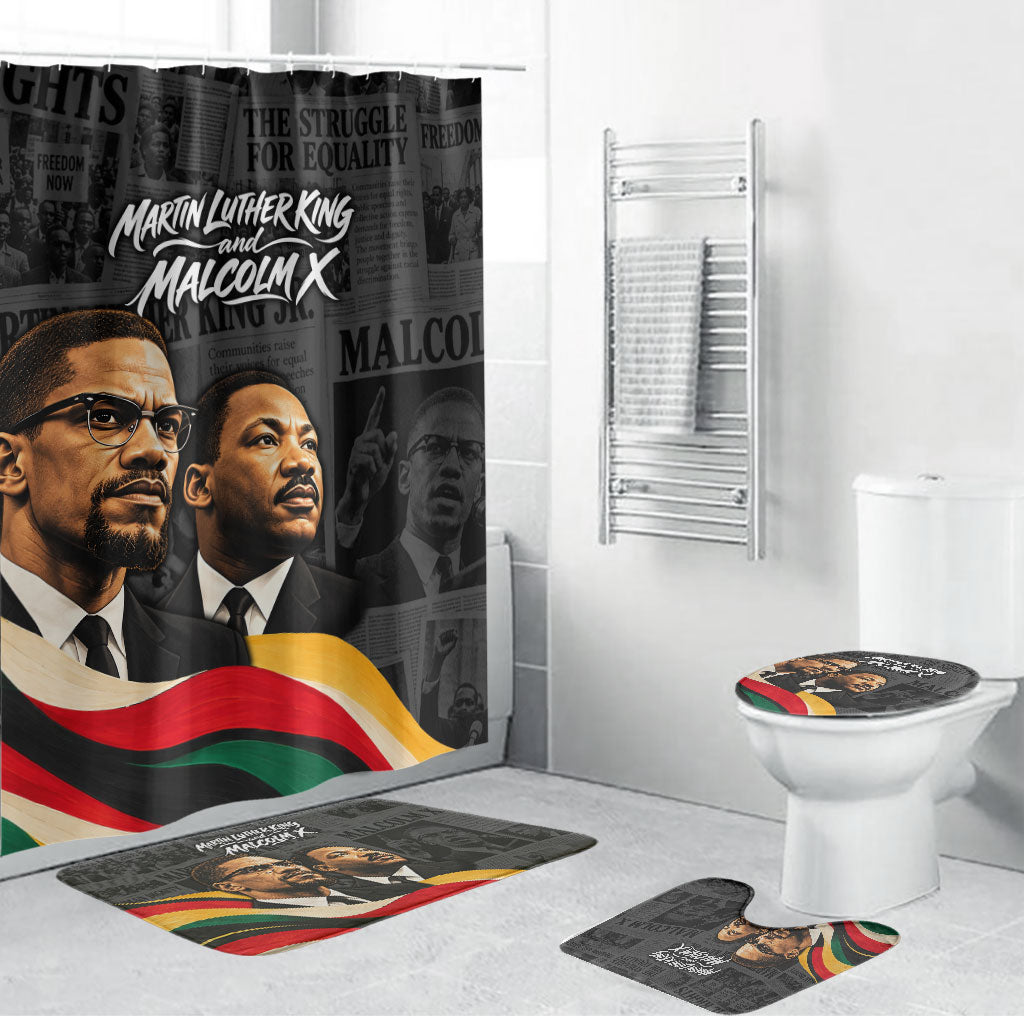 MLK And Malcolm X Civil Rights Bathroom Set Martin Luther King Jr - Pan African Flag - Vintage Newspaper