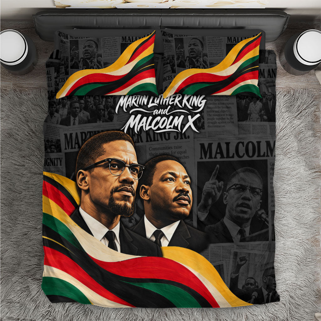 MLK And Malcolm X Civil Rights Bedding Set Martin Luther King Jr - Pan African Flag - Vintage Newspaper