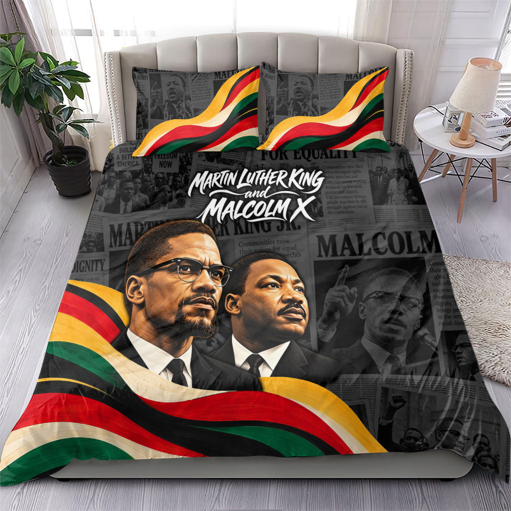 MLK And Malcolm X Civil Rights Bedding Set Martin Luther King Jr - Pan African Flag - Vintage Newspaper