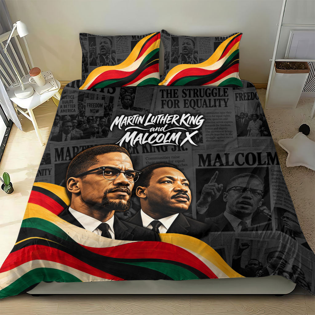 MLK And Malcolm X Civil Rights Bedding Set Martin Luther King Jr - Pan African Flag - Vintage Newspaper