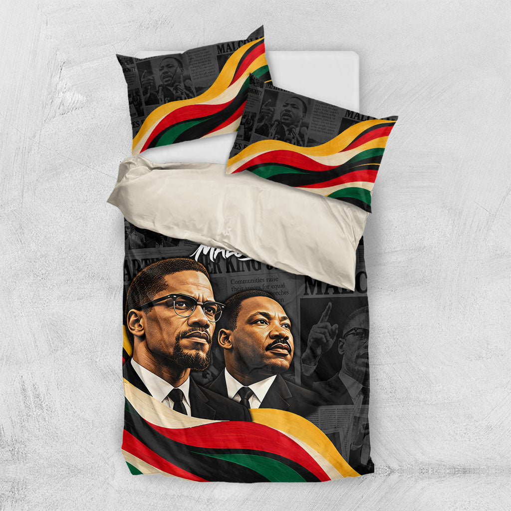 MLK And Malcolm X Civil Rights Bedding Set Martin Luther King Jr - Pan African Flag - Vintage Newspaper