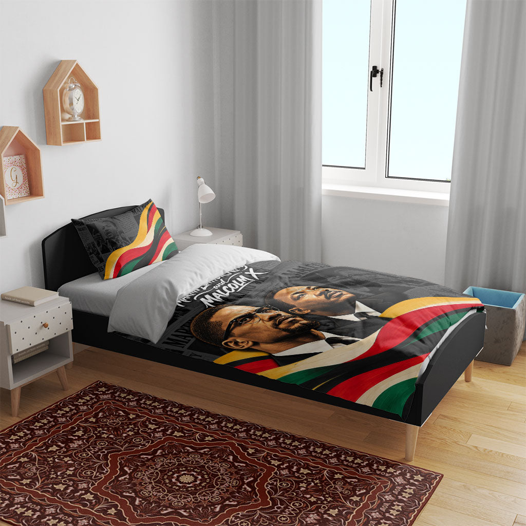 MLK And Malcolm X Civil Rights Bedding Set Martin Luther King Jr - Pan African Flag - Vintage Newspaper