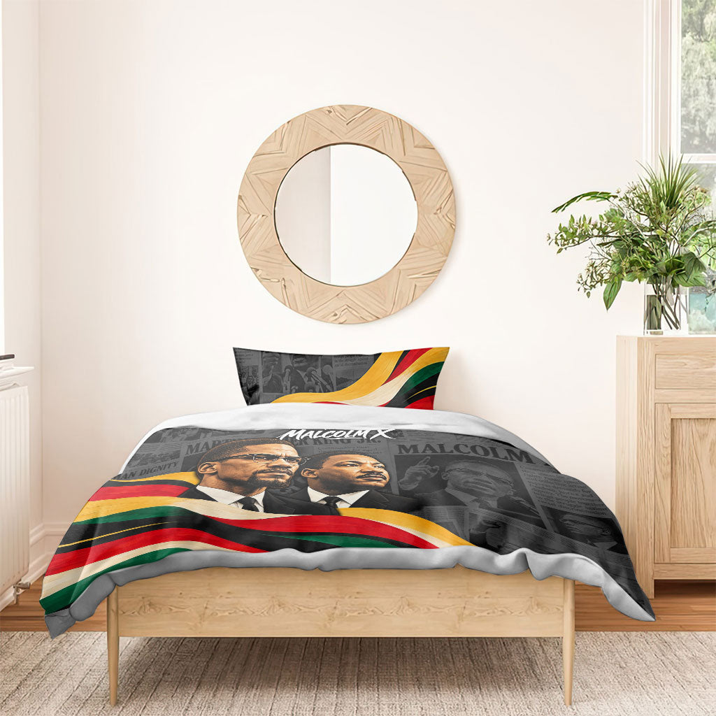 MLK And Malcolm X Civil Rights Bedding Set Martin Luther King Jr - Pan African Flag - Vintage Newspaper