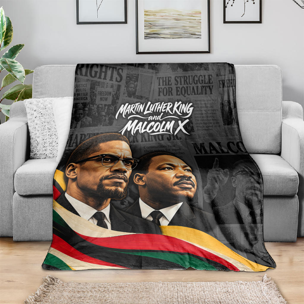 MLK And Malcolm X Civil Rights Blanket Martin Luther King Jr - Pan African Flag - Vintage Newspaper