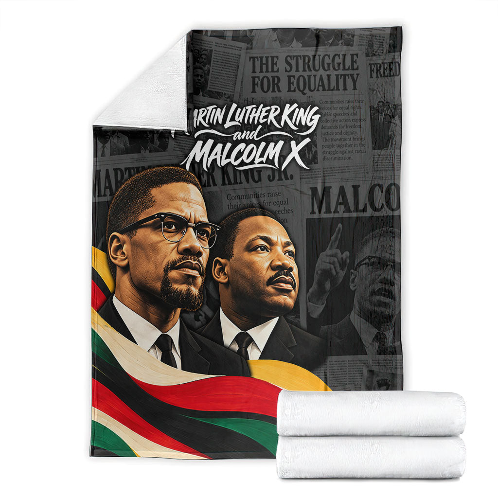 MLK And Malcolm X Civil Rights Blanket Martin Luther King Jr - Pan African Flag - Vintage Newspaper