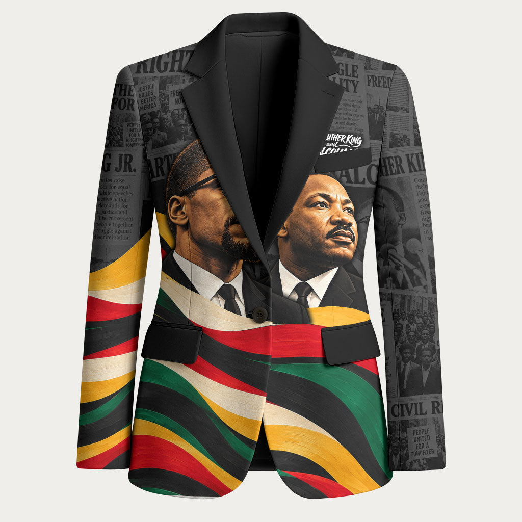 MLK And Malcolm X Civil Rights Blazer Martin Luther King Jr - Pan African Flag - Vintage Newspaper