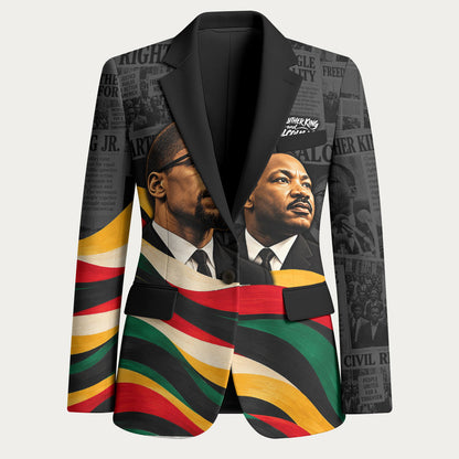 MLK And Malcolm X Civil Rights Blazer Martin Luther King Jr - Pan African Flag - Vintage Newspaper