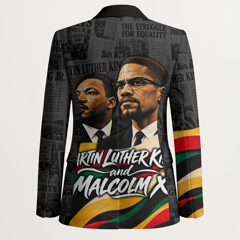 MLK And Malcolm X Civil Rights Blazer Martin Luther King Jr - Pan African Flag - Vintage Newspaper