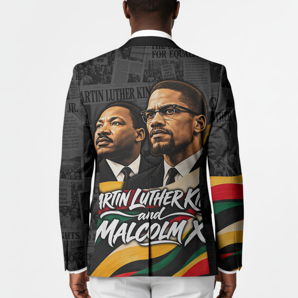 MLK And Malcolm X Civil Rights Blazer Martin Luther King Jr - Pan African Flag - Vintage Newspaper