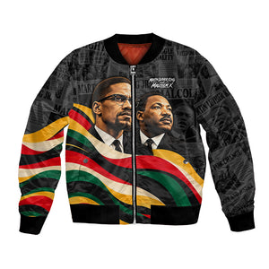 MLK And Malcolm X Civil Rights Bomber Jacket Martin Luther King Jr - Pan African Flag - Vintage Newspaper